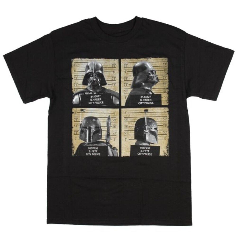 Star Wars Men's Darth Vader and Boba Fett Mug Shots T-Shirt Black Size 2XL